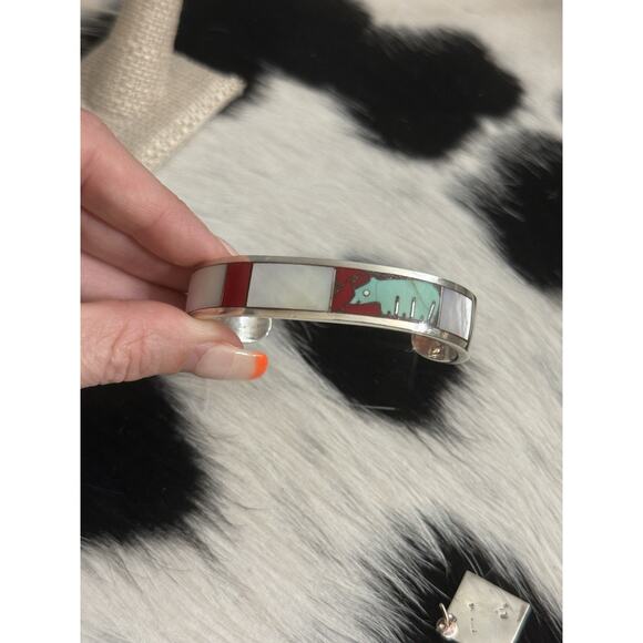 Native Turza Wells Andrew Shows Multistone Sterling Bear Cuff Bracelet Turquoise - Picture 11 of 16